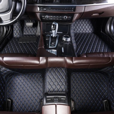 Black and Blue Stitching Luxury Leather Diamond Car Mats Canada