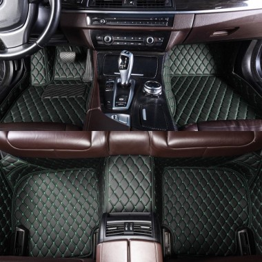 Black and Green Stitching Luxury Leather Diamond Car Mats Canada