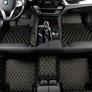 Black and Yellow Stitching Luxury Leather Diamond Car Mats Canada