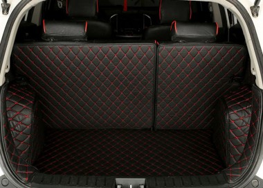 Black and Red Stitching Full Cover Luxury Leather Diamond Trunk Car Mats Canada