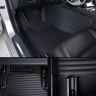 Black Luxury Leather Stripe Car Mats Canada