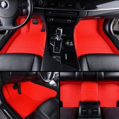 Red Luxury Leather Stripe Car Mats Canada