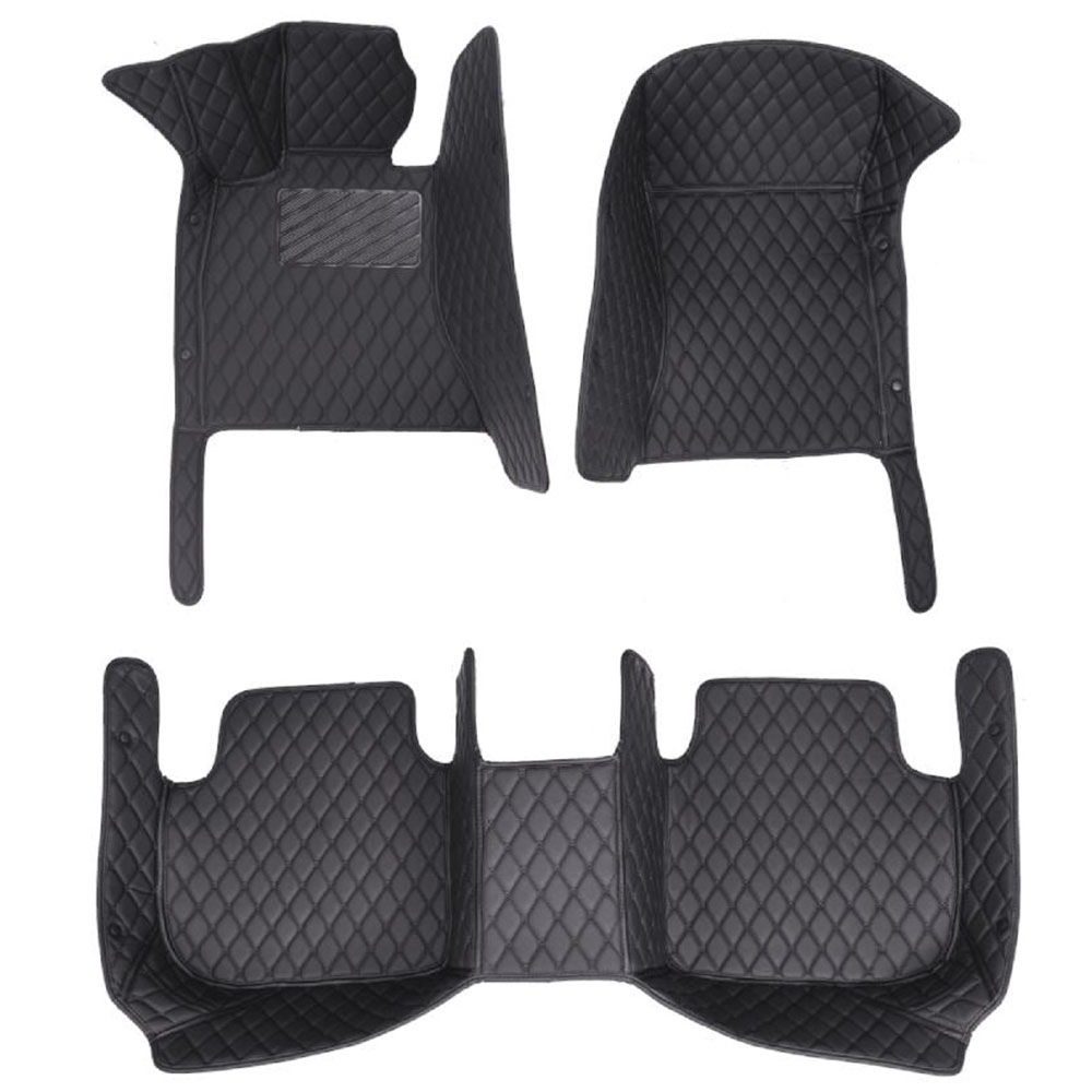 Black and Black Stitching Luxury Leather Diamond Car Mats for Mercedes Benz GLC