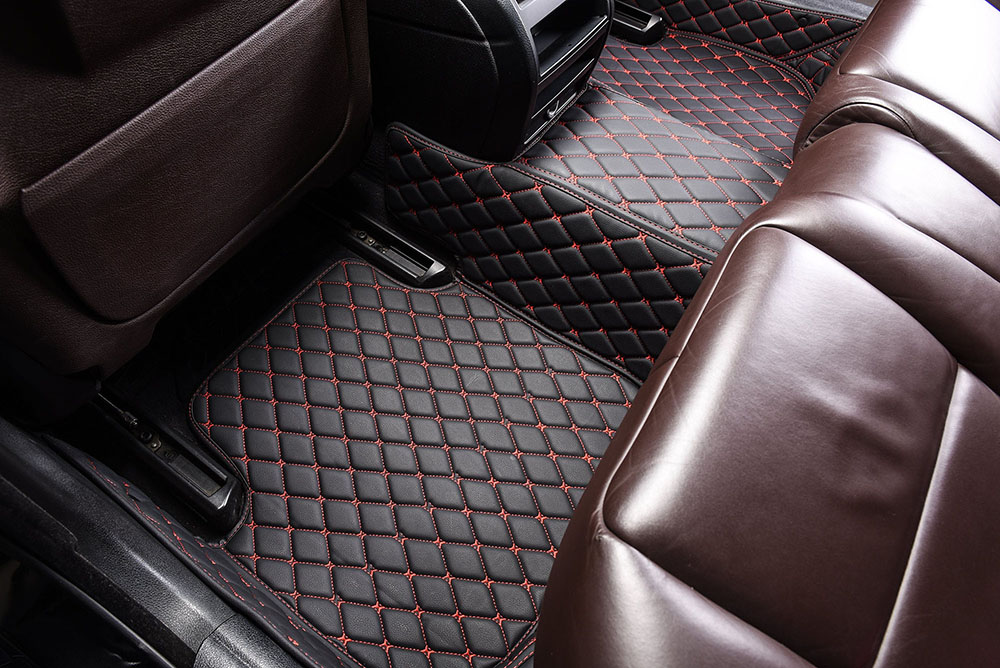 Black and Red Stitching Custom Diamonds Car Mats Canada