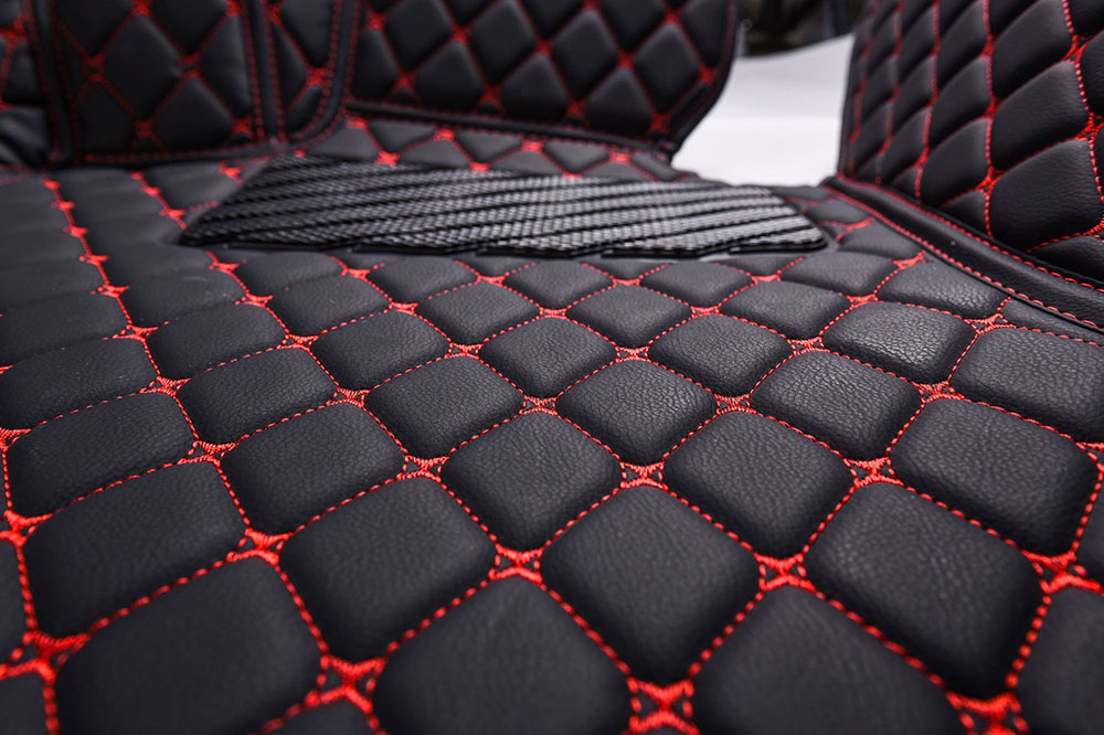 Black and Red Stitching Luxury Leather Diamonds Car Floor Mats Canada