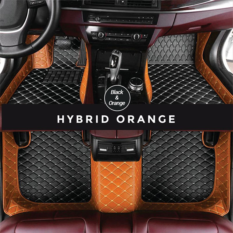 Black and Orange Hybrid Mode Premium Diamond Car Mats for Toyota Yaris