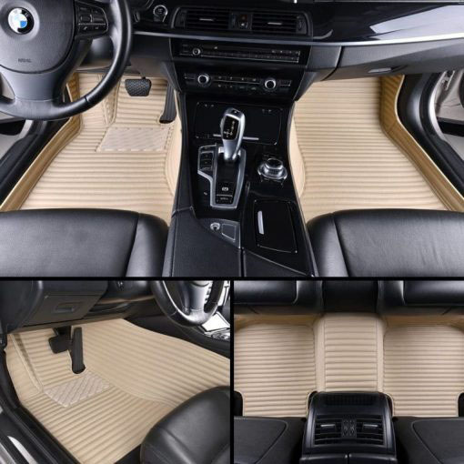 Beige Luxury Leather Stripe Car Mats Canada